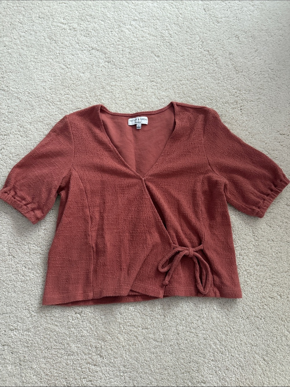 Madewell Treasure & Bond Burnt Orange Wrap-Front Short Sleeve Top